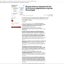 Durante el tercer trimestre del ao las fusiones y adquisiciones cayeron 7% en el pas